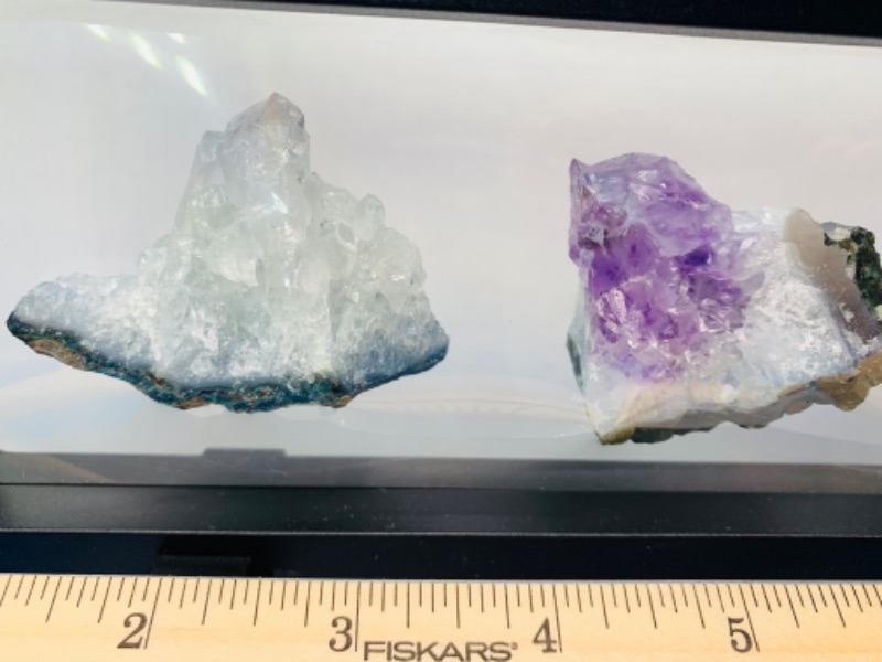 Photo 3 of 665535…3 amethyst, crystal, and celestite rock formations in 9 x 4” display 
