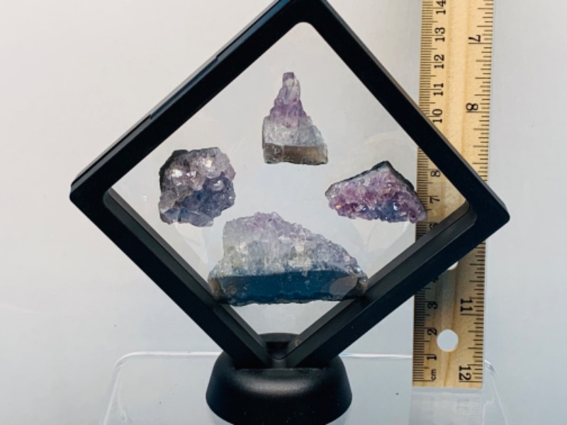 Photo 2 of 665542…4 amethyst crystal rock formations in 4 x 4” display 