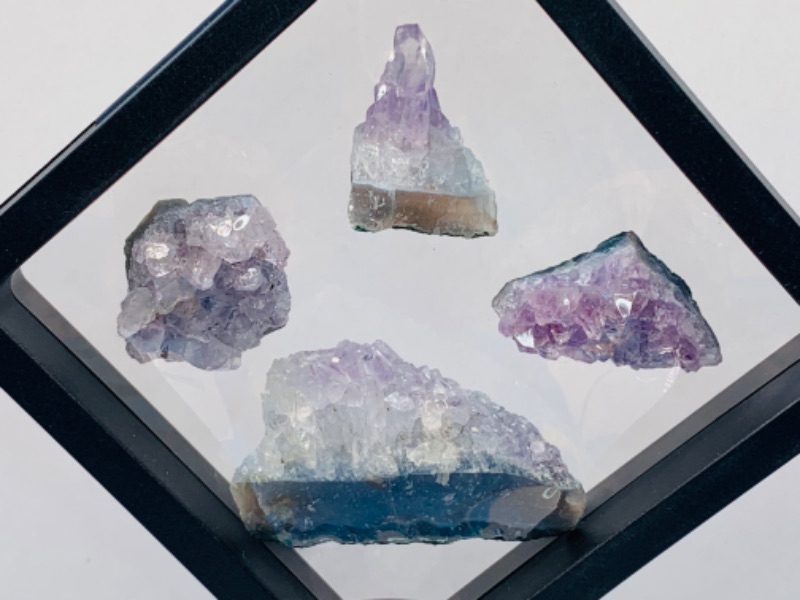 Photo 1 of 665542…4 amethyst crystal rock formations in 4 x 4” display 