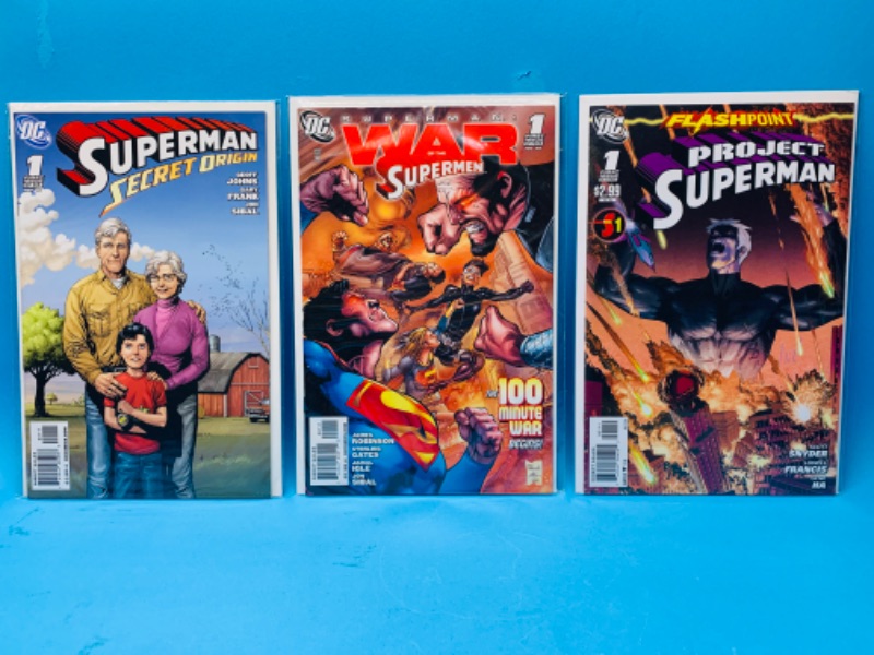 Photo 1 of 665783… 3 Superman comics all #1’s in plastic sleeves 