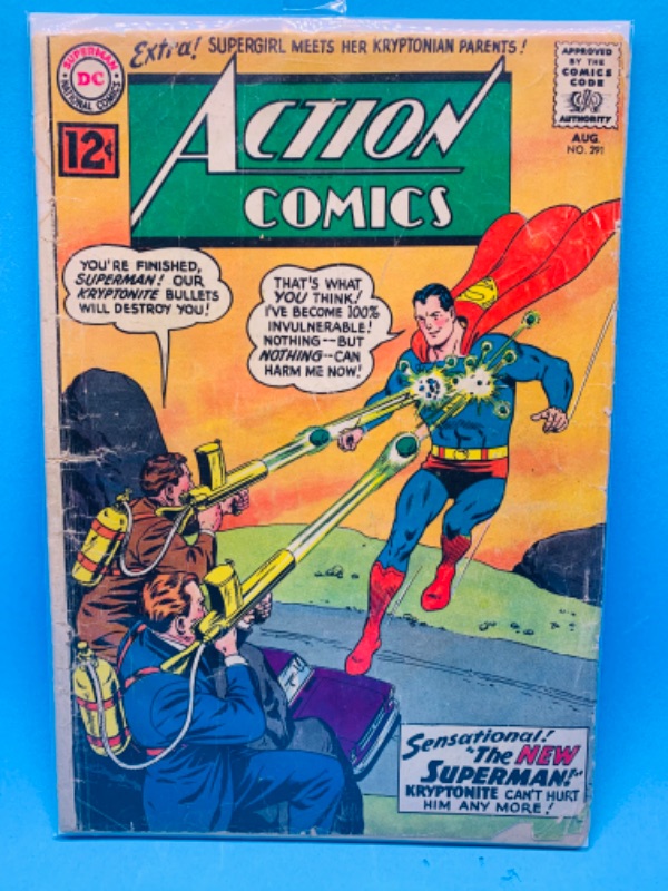 Photo 1 of 665798…condition issues $.12 cent Action comics #291- cracks, wear, bends- in plastic sleeve 