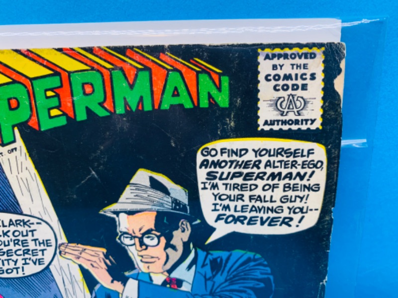 Photo 2 of 665800…condition issues $.12 cent Superman comic #209- wear, cracks, bends in plastic sleeve 