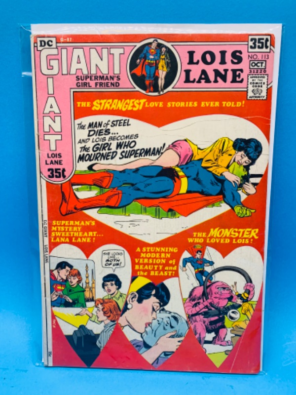 Photo 1 of 665801…condition issues vintage $.35 cent Lois Lane comic #113  in plastic sleeve-bends, stains