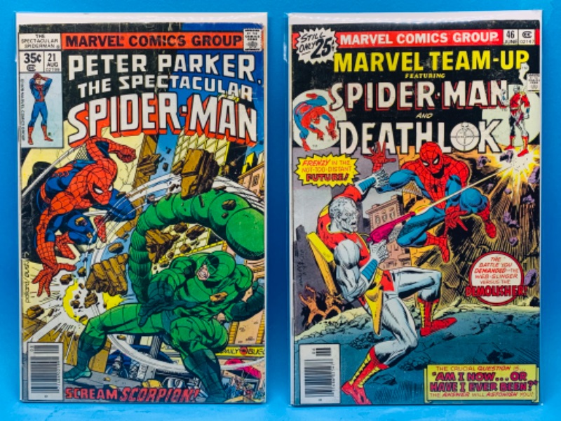 Photo 2 of 665815…2 vintage Spider-Man comics -condition issues- some bends, stains, etc in plastic sleeves