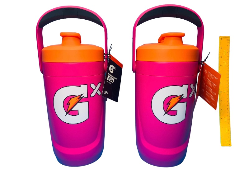 Photo 1 of 665919… 2 Gatorade Gx 64 oz jugs with fence hook, I.D.plate, spillproof lid, keeps 12 hours cold