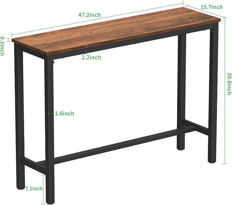 Photo 1 of Mr IRONSTONE Bar Table, 47 Rectangular Kitchen Pub Dining Coffee Table High Writing Computer Table, for Narrow Space, Living Ro