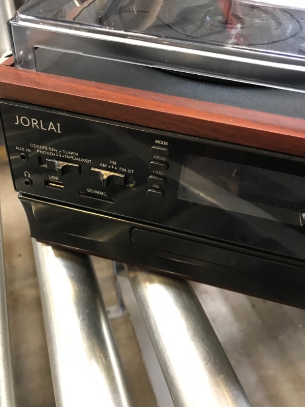 Photo 2 of Jorlai Vinyl Multifunction Record Player Bluetooth Vintage Turntable 3-Speed with AM/FM Radio, 2 Separate Stereo Speakers, CD/Cassette Player, USB SD Player, Encoding RCA Outputs 3.5mm Aux in -- USED - MISSING CONTROL
