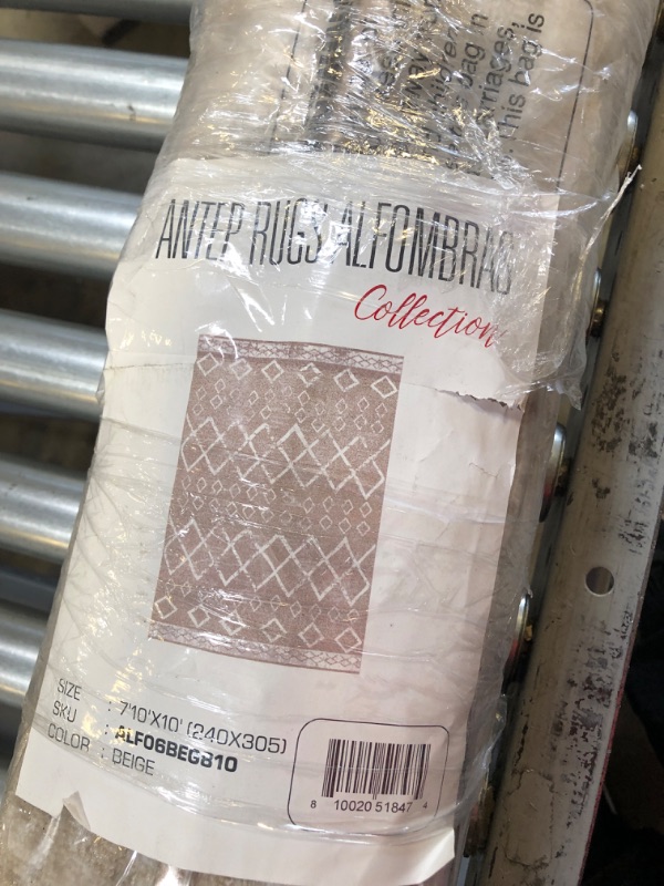 Photo 1 of Antep Rugs Alfombras Non-Skid (Non-Slip) 8x10 Rubber Back Bohemian Distressed Moroccan Boho Low Pile Profile Indoor Area Rug (Beige, 7'10" x 10') 7'10" x 10' Beige