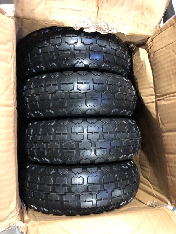 Photo 3 of 4 Pcs 10" Flat Free Tires Solid Non-inflated Tires Wheels, 4.10/3.50-4 Tire with 5/8 Ball Bearings, 2.24" Offset Hub for Wheelbarrow, Garden Wagon Carts, Trolley, Hand Truck, Various Tool Carts 4Pcs 10In 4.10/3.50-4