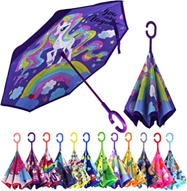 Photo 1 of MRTLLOA Kids Umbrella, Reverse Kids Umbrella Girls, Inverted Kids Umbrella Boys, Upside Down Umbrellas for Kids Boys & Girls, Double Layer Windproof Kids Umbrella, Age 4-13
