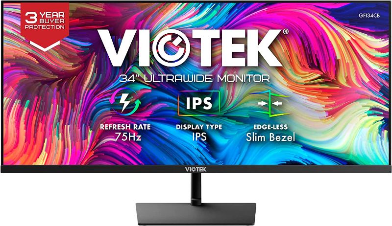 Photo 1 of Viotek GFI34CB 34-Inch IPS Ultrawide Full HD Monitor | 21:9 2560 x 1080p | 75Hz 7ms (OD) | FreeSync & G-Sync-Compatible | 2X HDMI 2.0, DP | Zero Dead Pixel Warranty
