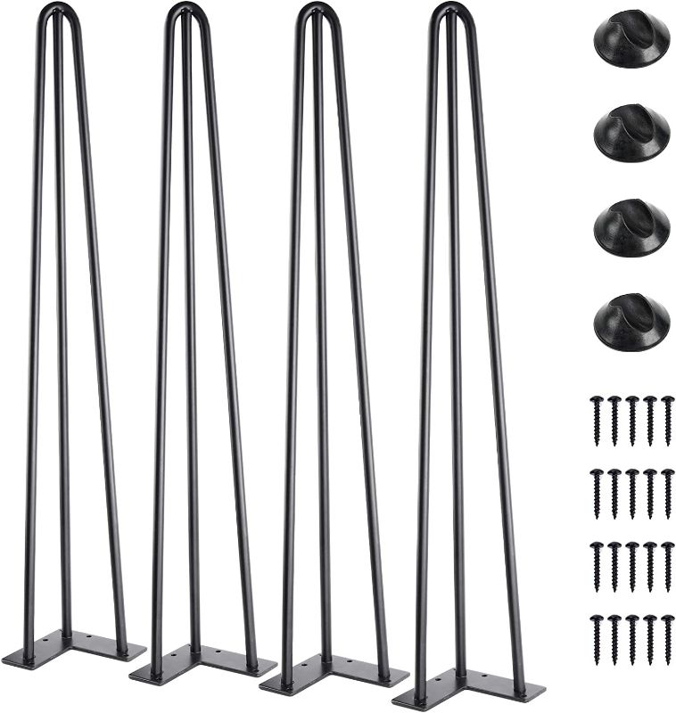 Photo 1 of 28" Metal Hairpin Coffee Table Legs, 1/2" 3 Solid Rods, Industrial Home DIY Projects for Furniture, Bench, Dining Board, Desk, High-Stand with Rubber Floor Protectors, Black, 4PCS-- TABLE LEGS ONLY