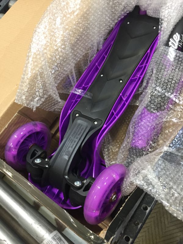 Photo 3 of 3 Wheeled Scooter for Kids - Stand & Cruise Child/Toddlers Toy Folding Kick Scooters w/Adjustable Height, Anti-Slip Deck, Flashing Wheel Lights, for Boys/Girls 2-12 Year Old - Hurtle HURFS56 Purple