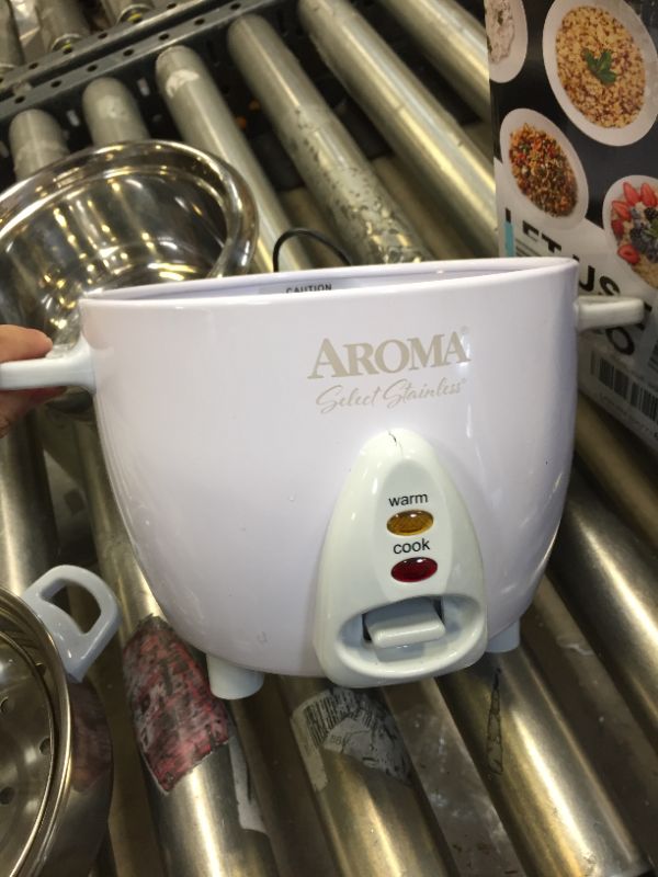 Photo 2 of Aroma Housewares 6-Cup (Cooked) / 1.2Qt. Select Stainless Pot-Style Rice Cooker, & Food Steamer, One-Touch Operation, White -- SMALL CRACK ON FRONT 