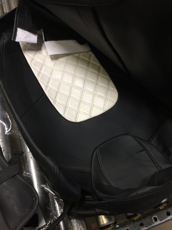 Photo 5 of SuperVibe Auto Full Coverage Faux Leather Custom Car Seat Covers Fit for Model 3 (Model 3-Black & White) Model 3-Black & White Model 3