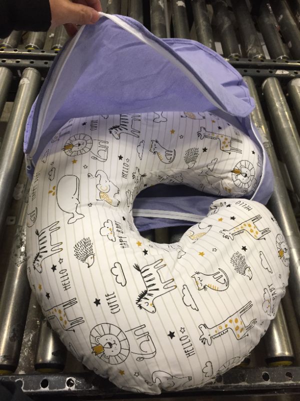 Photo 2 of Boppy Nursing Pillow and Positioner - Original, Notebook Black and White with Gold Animals, Breastfeeding, Bottle Feeding, Baby Support, with Removable Cotton Blend Cover, Awake-Time Support