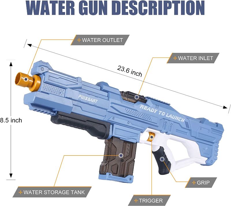 Photo 1 of Electric Water Gun for Adults & Kids, Squirt Guns Super Water Soaker with 600cc Capacity, Automatic Water Guns Blaster 30ft Range Summer Outdoor Fun Beach Swimming Pool Party Toys Gray --- MISSING CHARGER & BATTERY