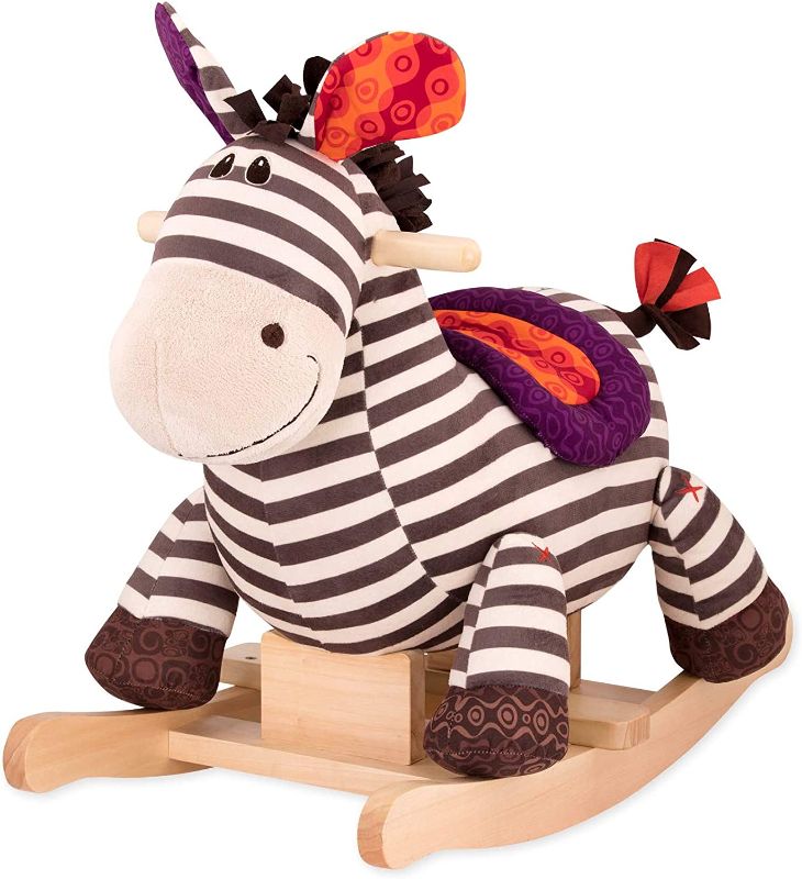 Photo 1 of B. toys by Battat Kazoo Wooden Rocking Zebra – Rodeo Rocker – Plush Ride On Zebra Rocking Horse for Toddlers and Babies 18m+, B. Rocking Zebra, White