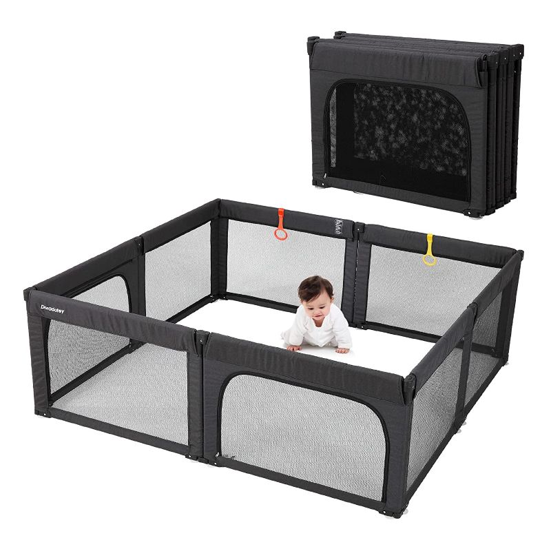 Photo 1 of Doradotey Baby Playpen, Shape & Size Adjustable Large Play Center Yards Play Pens for Babies, Foldable Infant Playpen Baby Fence Play Yard Safety Toddler Playpen(Dark Black)
