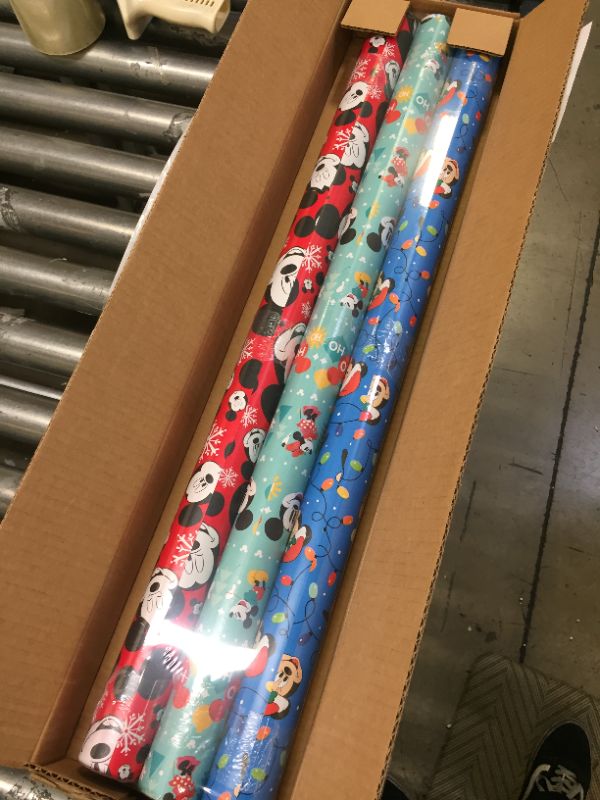 Photo 3 of American Greetings Disney Christmas Wrapping Paper with Cut Lines Bundle, Mickey Mouse (3 Rolls, 105 sq. ft.)