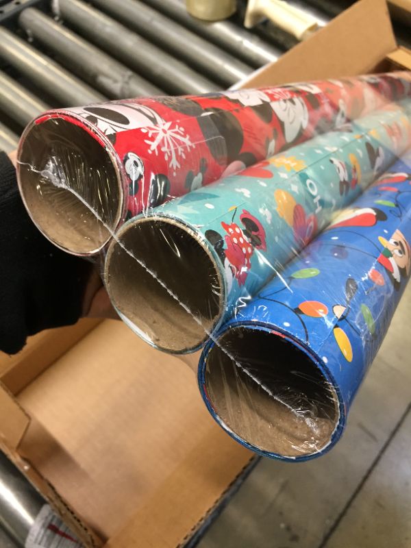 Photo 2 of American Greetings Disney Christmas Wrapping Paper with Cut Lines Bundle, Mickey Mouse (3 Rolls, 105 sq. ft.)