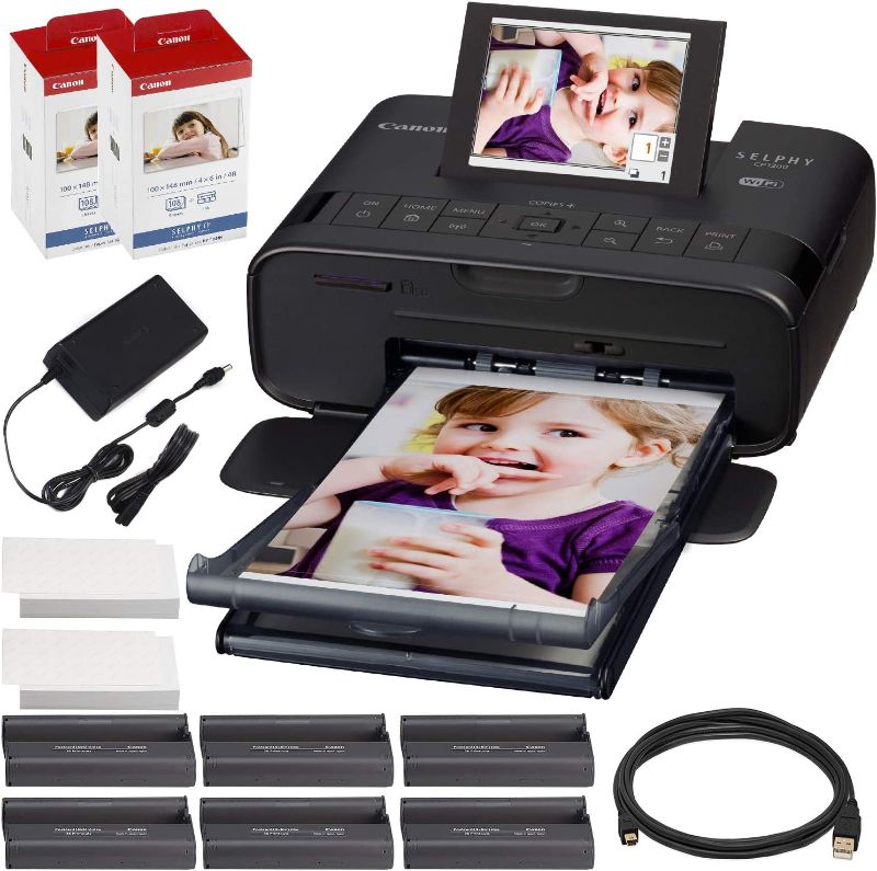 Photo 1 of Canon SELPHY CP1300 Compact Photo Printer (Black) with WiFi w/ 2X Color Ink and Paper Set
