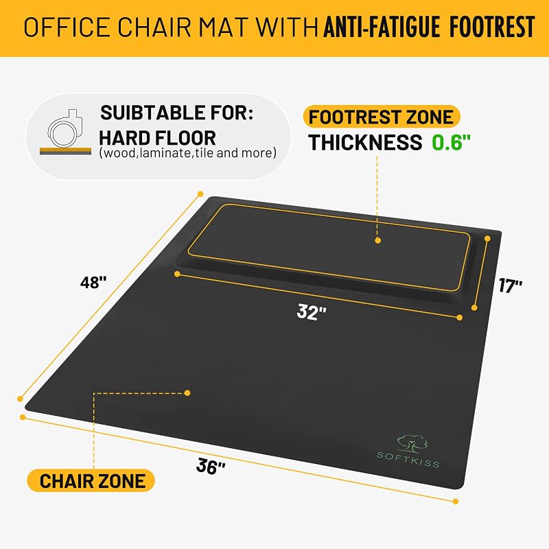 Photo 2 of Anti-Fatigue Standing Office Chair Mat for Hardwood Floor with Cushioned Foam Foot Support, 48” x 36” Desk Chair mat, Scratch Resistant and Waterproof...
