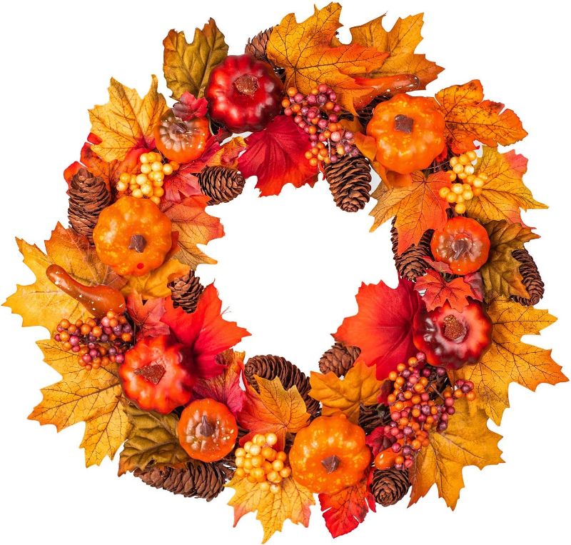 Photo 1 of 24 Inch Fall Wreath - Autumn Harvest Door Wreath  -Autumn& Halloween& Thanksgiving Day...
