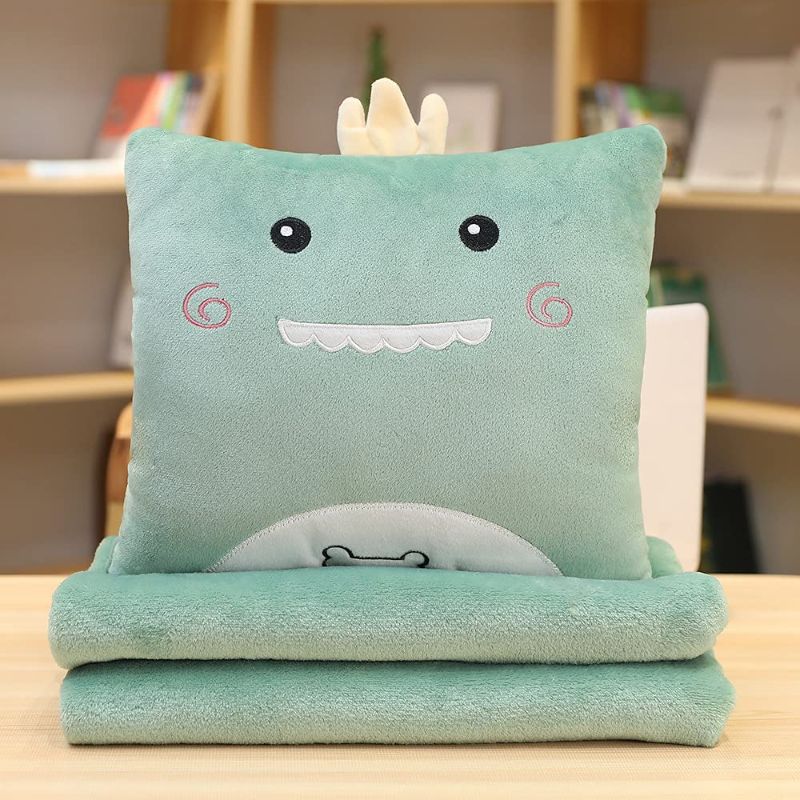 Photo 1 of Cute Blanket Pillow Combo Kids Travel Pillow and Blanket Set 2 Pieces - Portable Comfort Item for Children (Cyan)
