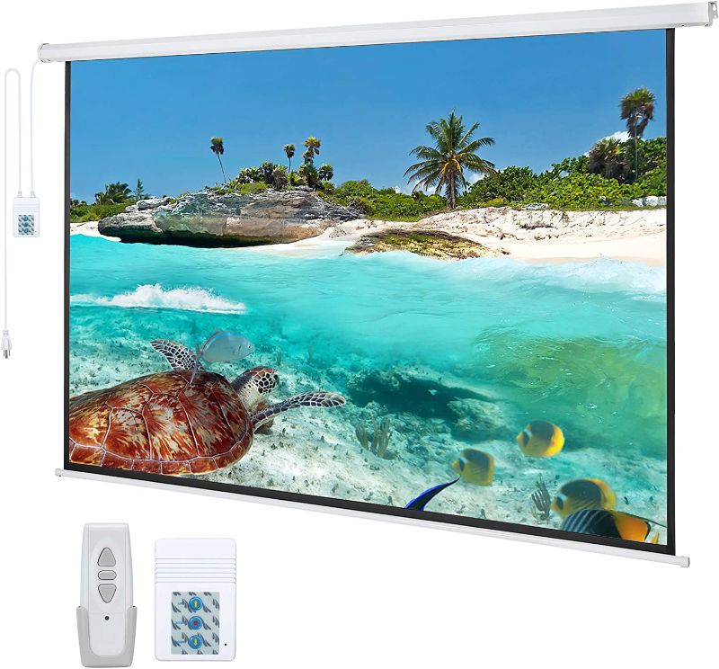 Photo 1 of 120" Motorized Projector Screen Electric Diagonal Automatic Projection 4:3 HD Movies Screen for Home Theater Presentation Education Outdoor Indoor W/Remote Control and Wall/Ceiling Mount (White) (Box is damage, but item is new)
