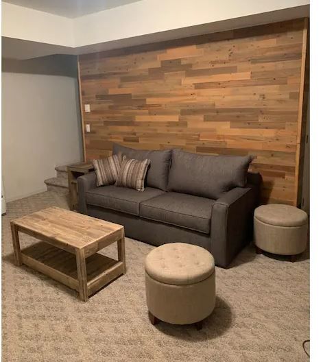 Photo 1 of 1/8 in. x 3 in. x 12-42 in. Peel and Stick Tan Wooden Decorative Wall Paneling (20 sq. ft./Box)--------missing some of the items due to usage 
