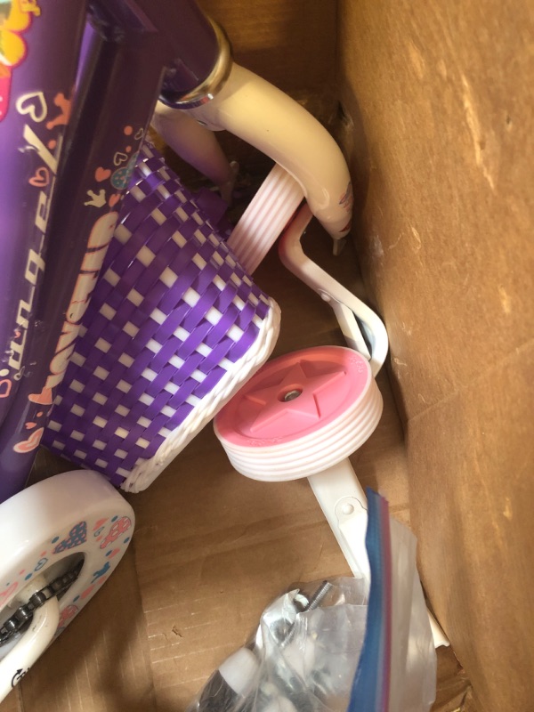 Photo 1 of JOYSTAR Angel Girls Bike for Toddlers and Kids Ages 2-9 Years Old, 12 14 16 18 Inch Kids Bike with Training Wheels & Basket, 18 in Girl Bicycle with Handbrake & Kickstand Purple 12 Inch with Training Wheels