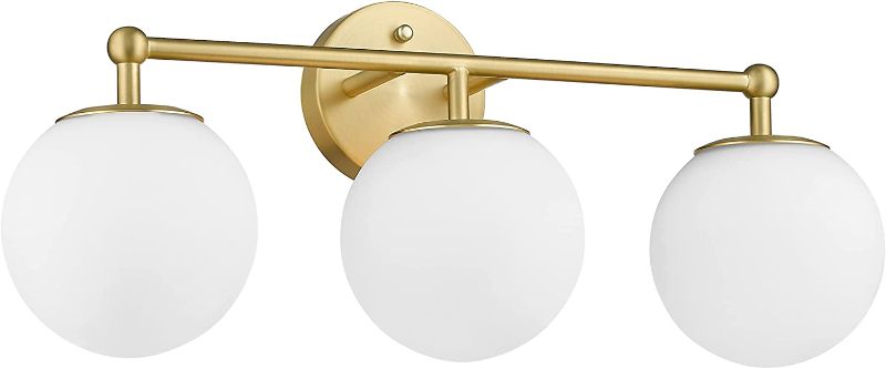 Photo 1 of AKEZON Gold Vanity Light for Bathroom, Modern Bathroom Light Fixtures Over Mirror 3-Light with Milky Glass Globe Shade, KW-7308-3
