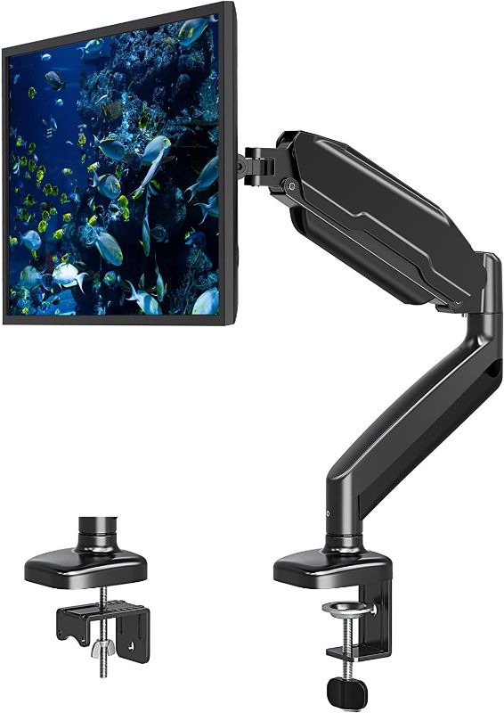 Photo 1 of MOUNT PRO Single Monitor Desk Mount - Articulating Gas Spring Monitor Arm, Removable VESA Mount Desk Stand with Clamp and Grommet Base - Fits 13 to 32 Inch LCD Computer Monitors, VESA 75x75, 100x100
