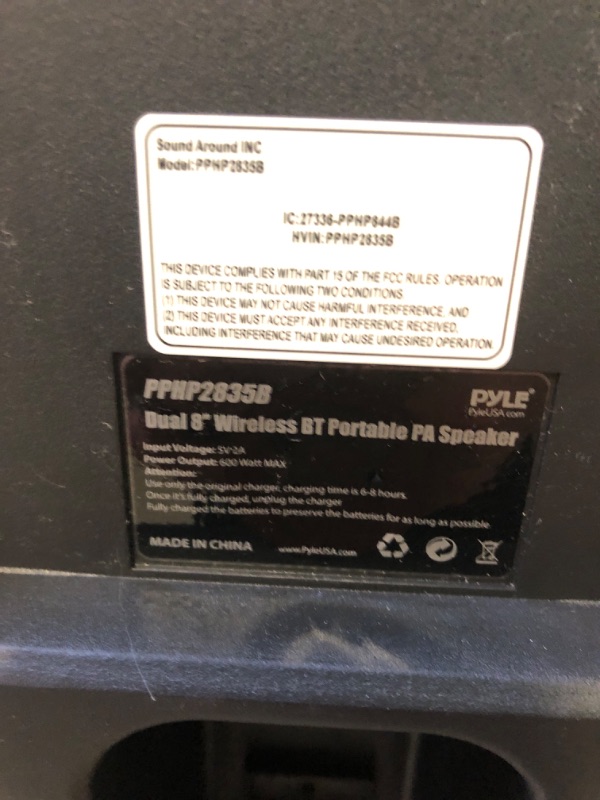 Photo 4 of Pyle Portable Bluetooth PA Speaker System - 600W Rechargeable Outdoor Bluetooth Speaker Portable PA System w/ Dual 8” Subwoofer 1” Tweeter, Microphone In, Party Lights, USB, Radio, Remote - PPHP2835B