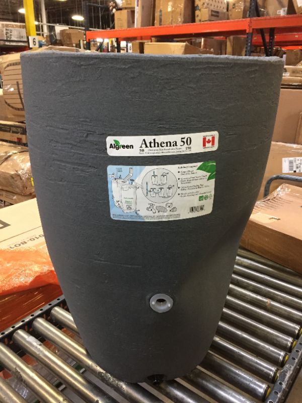 Photo 2 of Algreen Products Athena Rain Barrel 50-Gallon, Brownstone *** ITEM HAS A DENT ON THE SIDE ***