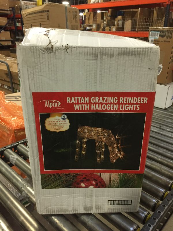 Photo 3 of Alpine Corporation Outdoor/Indoor Rattan Grazing Reindeer with Lights 