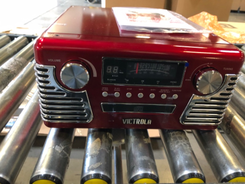 Photo 2 of Victrola 50's Retro Bluetooth Record Player & Multimedia Center with Built-in Speakers - 3-Speed Turntable, CD Player, AM/FM Radio | Vinyl to MP3 Recording | Wireless Music Streaming | Red Red Record Player