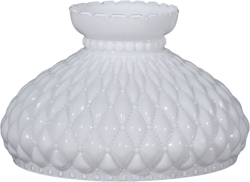 Photo 1 of B&P Lamp® 10" Opal Diamond Quilted Pattern Student Glass Shade with Crimped Top
