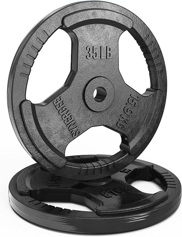 Photo 1 of Synergee Cast Iron Weight Plates with 1” Opening for Bodybuilding, Olympic & Power Lifting Workouts. Metal Weight Plates 35 lbs (Pair) ----- FACTORY SEALED