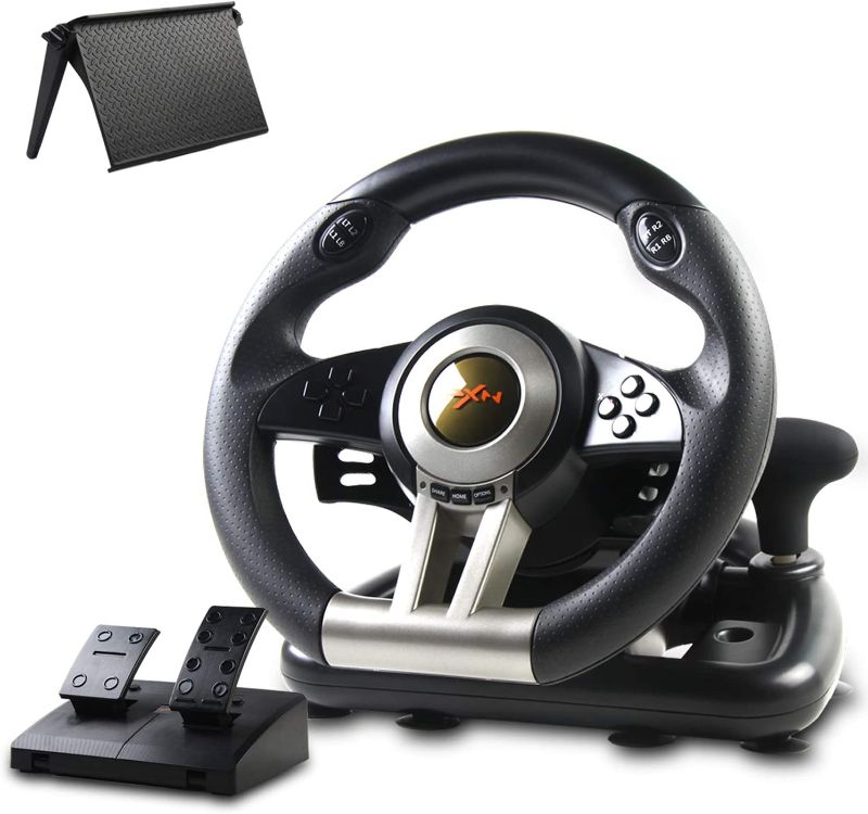 Photo 1 of Game Racing Wheel, PXN-V3II 180° Competition Racing Steering Wheel with Universal USB Port and with Pedal, Suitable for PC, PS3, PS4, Xbox One, Xbox Series S&X, Nintendo Switch - Black
