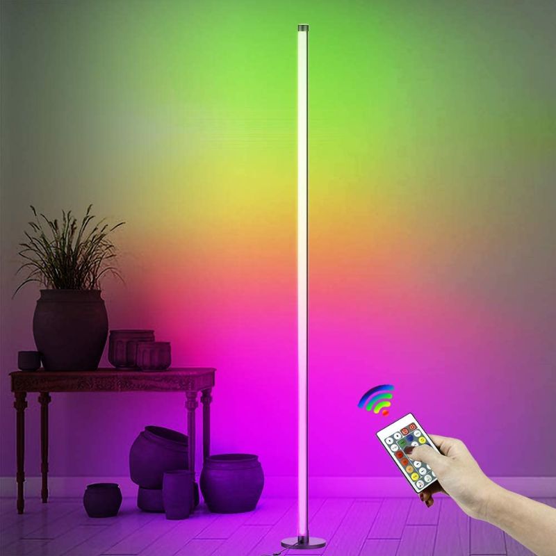 Photo 1 of Amagle 61" LED Corner Floor Lamp RGBW Color Changing Floor Lamps Dimmable LED Standing Lamp with Remote Tall Minimalist Nordic Metal Music Sync Corner Ambient Light Floor Lamps for Living Room Bedroom  - Scratches on the base