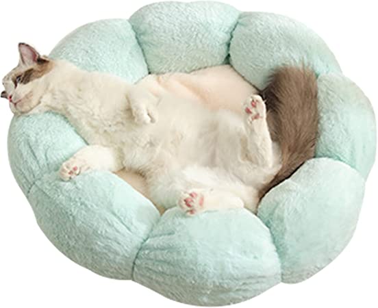 Photo 1 of ZWZpet Plush Pet Bed Warm Calming Donut Cat & Dog Bed -- Flower Shape Green Pink S