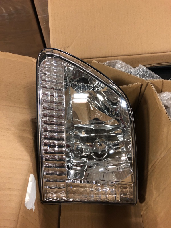 Photo 3 of DWVO Headlight Assembly Compatible with 1997-2003 Ford F-150/1997-2002 Ford Expedition Chrome Housing Amber Reflector Chrome Housing Amber Reflector Clear Lens