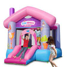 Photo 1 of Action Air Bounce House, Princess Fun Bouncy Castle with Air Blower, Inflatable Pink Bounce House for Outdoor and Indoor, Jumping Castle with Slide, for Little Girl
