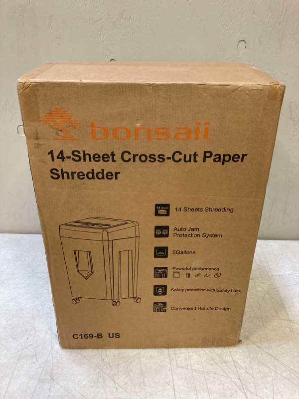 Photo 5 of Bonsaii 14-Sheet Office Paper Shredder, 40-Minute Home Office Heavy Duty Shredder, Cross Cut Shredder for Home Use, CDs, Mails, Staple, Clip, with 4 Casters (C169-B)