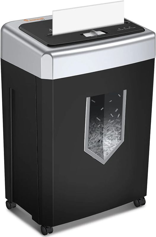 Photo 1 of Bonsaii 14-Sheet Office Paper Shredder, 40-Minute Home Office Heavy Duty Shredder, Cross Cut Shredder for Home Use, CDs, Mails, Staple, Clip, with 4 Casters (C169-B)