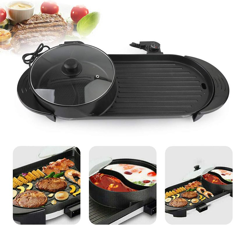 Photo 1 of Topteng 2 in 1 Hot Pot Grill, Portable Electric Hot Pot Indoor Barbecue Grill Non-Stick Teppanyaki Pan Shabu Shabu Hot Pot Korean BBQ Grill
