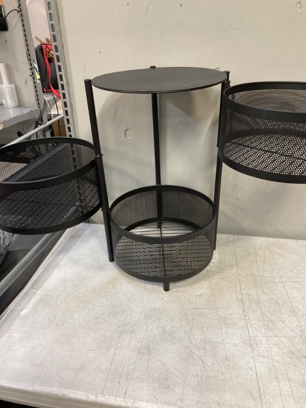 Photo 3 of 3-Tier Rotating Storage Rack for Kitchen, Metal Revolving Basket Kitchen Shelf with Wheels, Viandero para Cocina for Kitchen, Bathroom, Laundry Room, Garage, Black