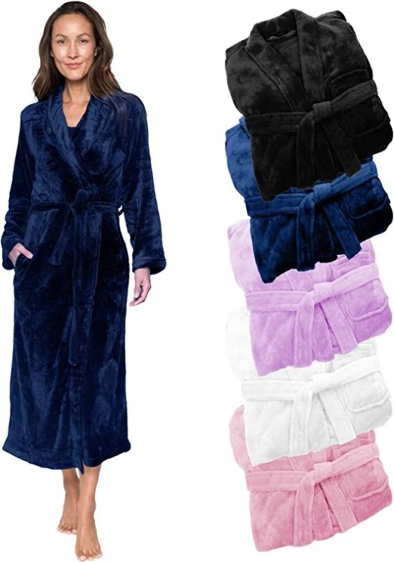 Photo 1 of Silver Lilly Womens Robe Shawl Collar Wrap Style - MidLength Plush Soft Luxury Bathrobe --MISSING WRAP TIE-- SIZE S/M
